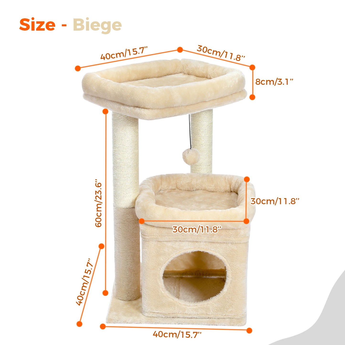 Cat Tree Tower for Indoor Cats with Private Cozy Cat Condo including Natural Sisal Scratching Posts