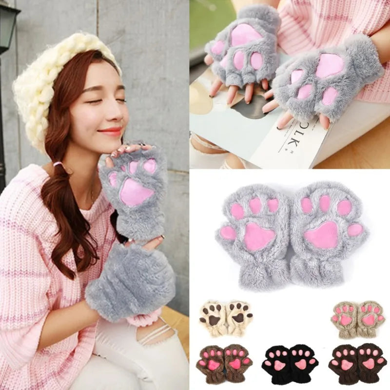 Cute Cat Claw Paw Plush Mittens