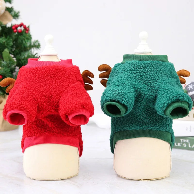 Christmas Pet Clothes, Warm Fleece Dog Sweaters, Puppy/Cat Winter Coats, Chihuahua Christmas Costume