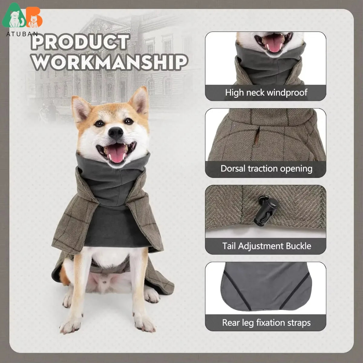 Warm English Plaid/Fleece Vest Windbreaker with Traction Eyelets Suitable for All Dog Types