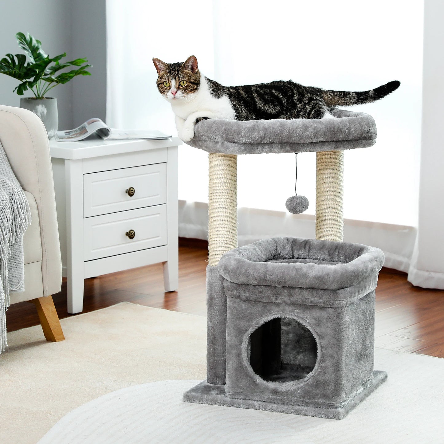 Cat Tree Tower for Indoor Cats with Private Cozy Cat Condo including Natural Sisal Scratching Posts