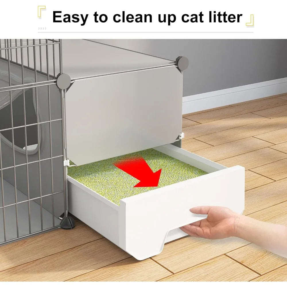 Cat Cage with Litter Box,4-Tier DIY Cat Enclosures Large Playpen Detachable Metal Wire Kennel Indoor Crate Large