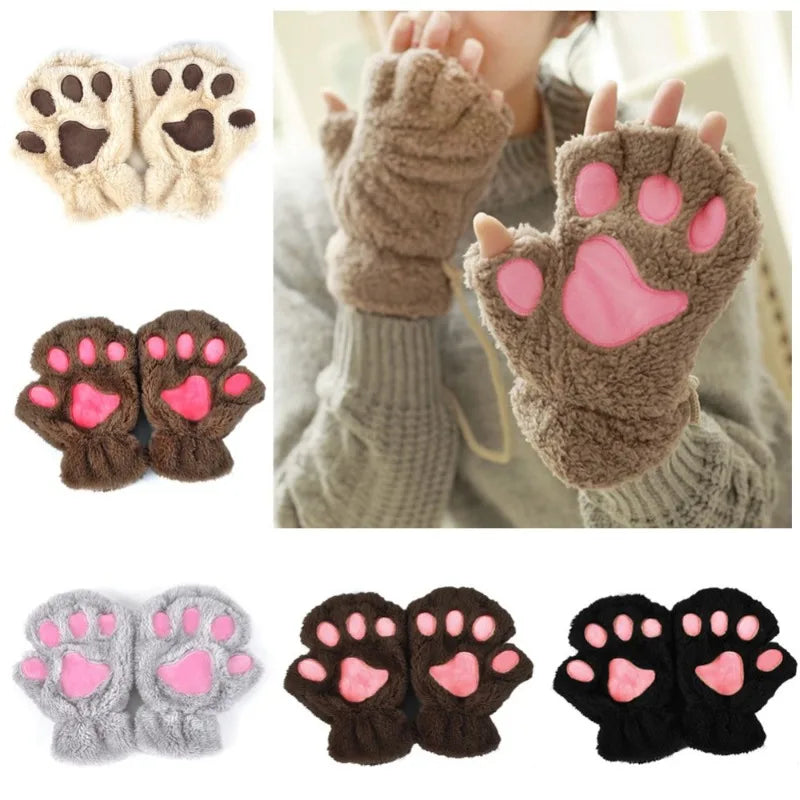 Cute Cat Claw Paw Plush Mittens