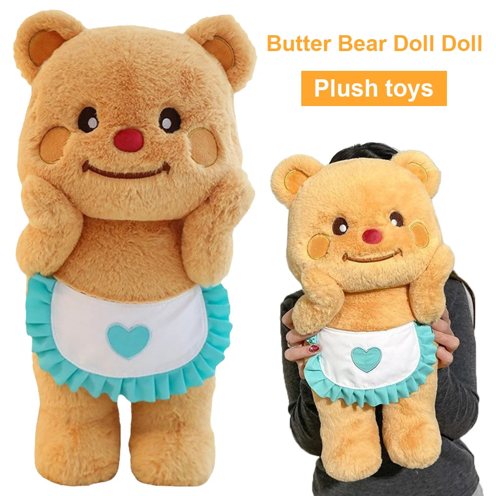 Cute Butter Bear Plush Doll Wearing Apron/Joints Bear for Kids Birthday Gift