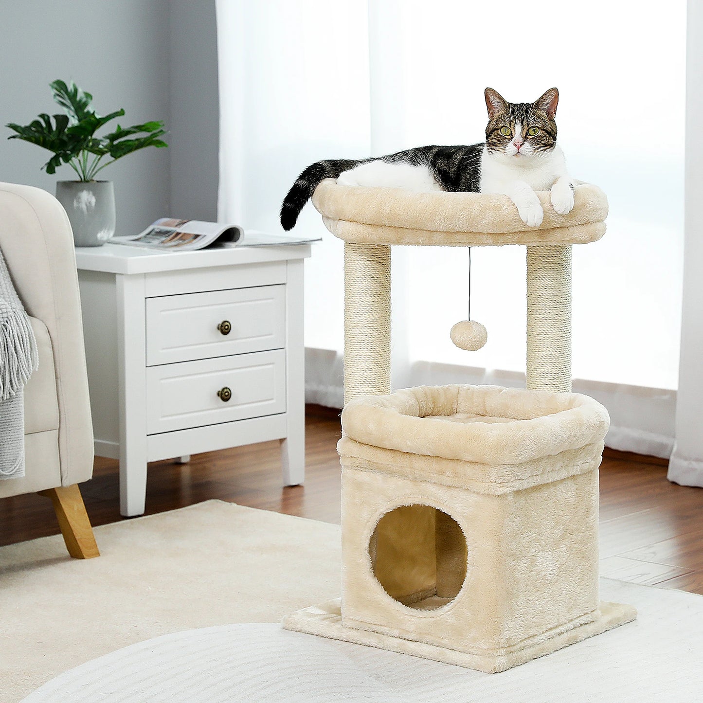 Cat Tree Tower for Indoor Cats with Private Cozy Cat Condo including Natural Sisal Scratching Posts