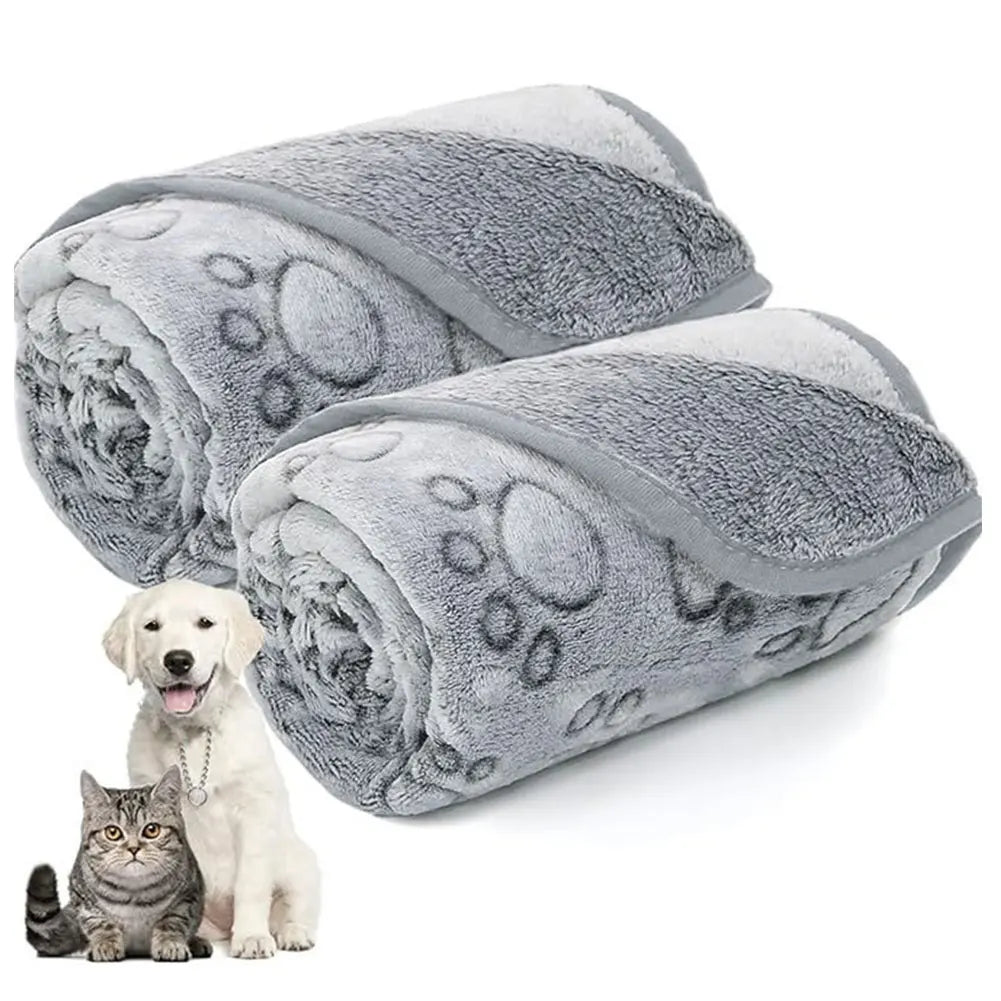 Flannel Dog Blanket Paw Print for Dog Cat Pet Sleep Mat Washable Pet Blanket for Sofa Bed Car Seat