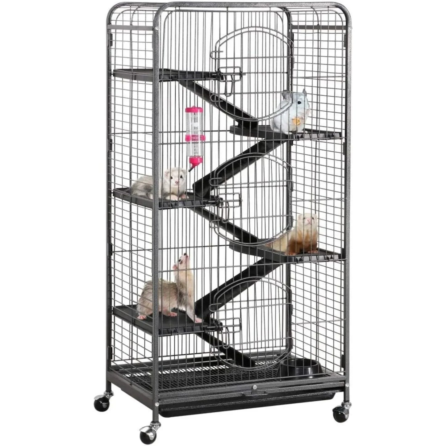 52-inch Ferret Cage with 6 Level made of Metal with 3 Front Doors/Feeder/Wheels